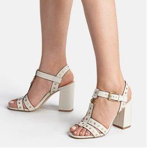 COACH Margaret Leather Block Heel Sandals in chalk BRAND NEW